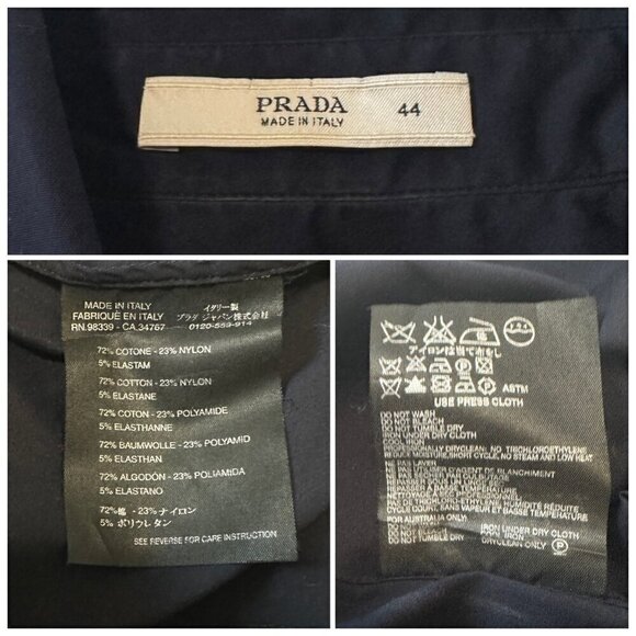 Prada Dark Blue Sleeveless Button Down Shirt, Size 44 Italy, stretch - Picture 4 of 15